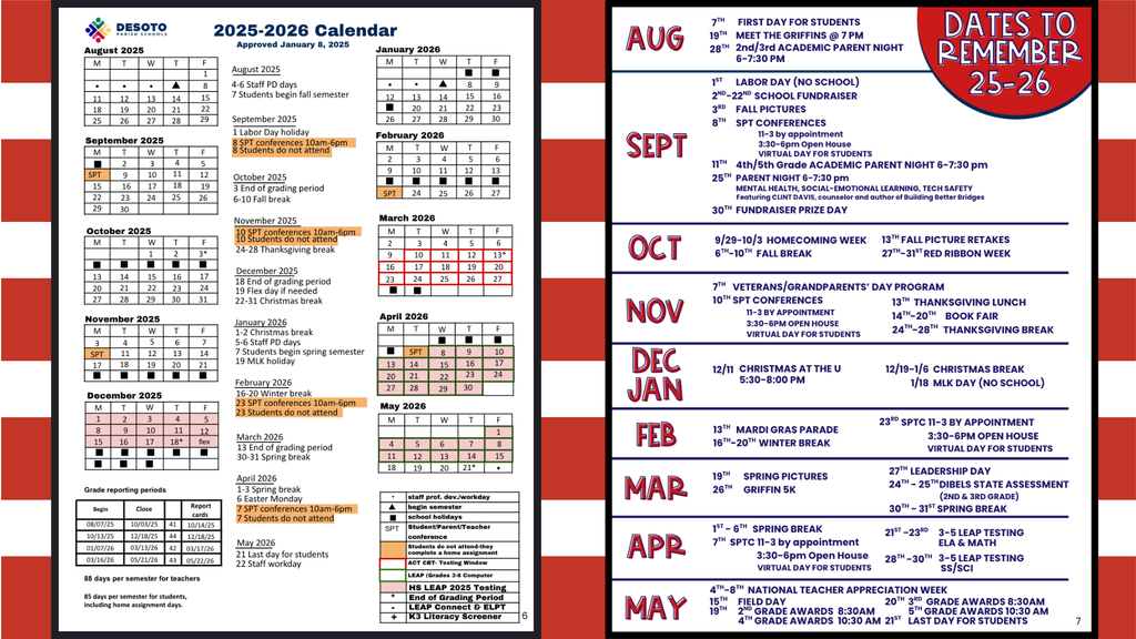 25-26 calendar and dates to remember