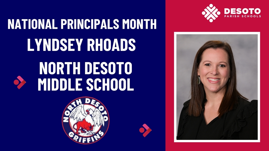 A graphic showing a photo of Principal Rhoads that reads, "National Principals Month" with the logo of the school