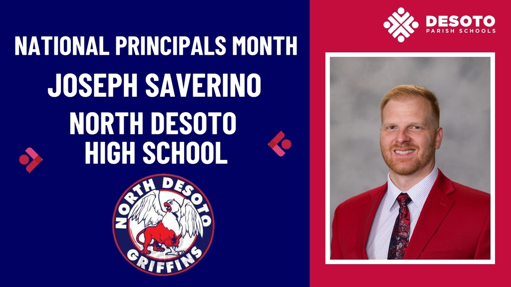 A graphic showing a photo of Principal Saverino that reads, "National Principals Month" with the logo of the school