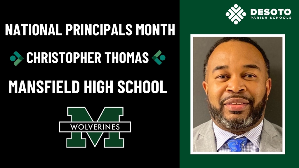 A graphic showing a photo of Principal Thomas that reads, "National Principals Month" with the logo of the school