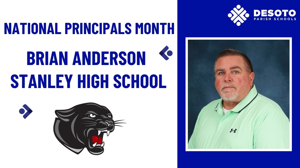 A graphic showing a photo of Principal Anderson that reads, "National Principals Month" with the logo of the school