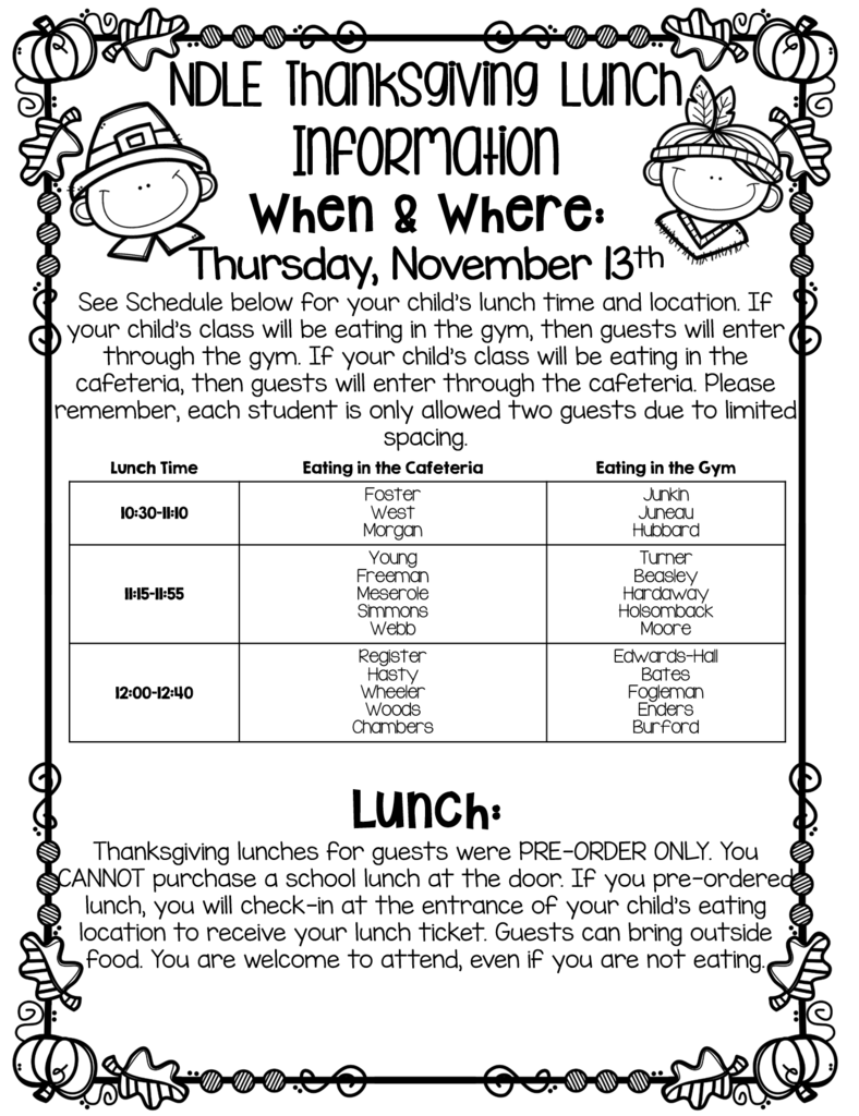 Thanksgiving Lunch Schedule
