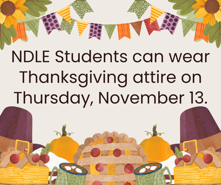 students can wear thanksgiving attire for Thursday, November 13
