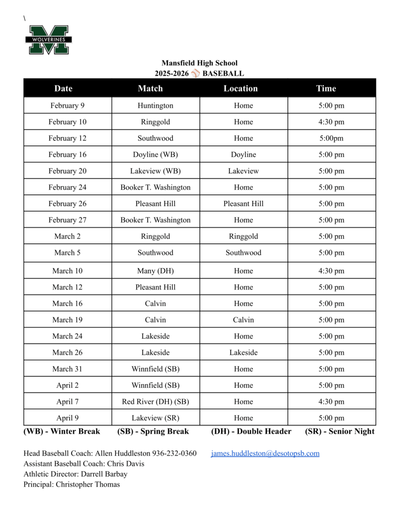 Baseball Schedule