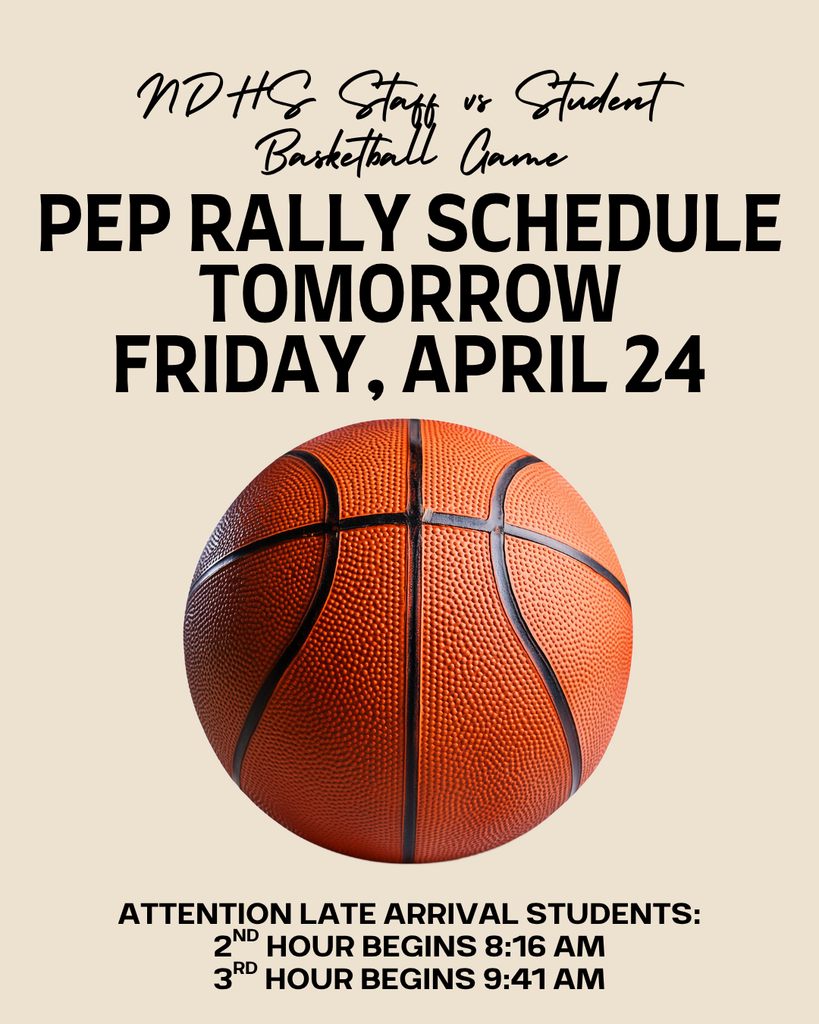 Pep Rally Schedule April 24 for Staff vs Student Basketball Game