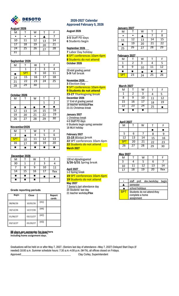 Calendar for next year