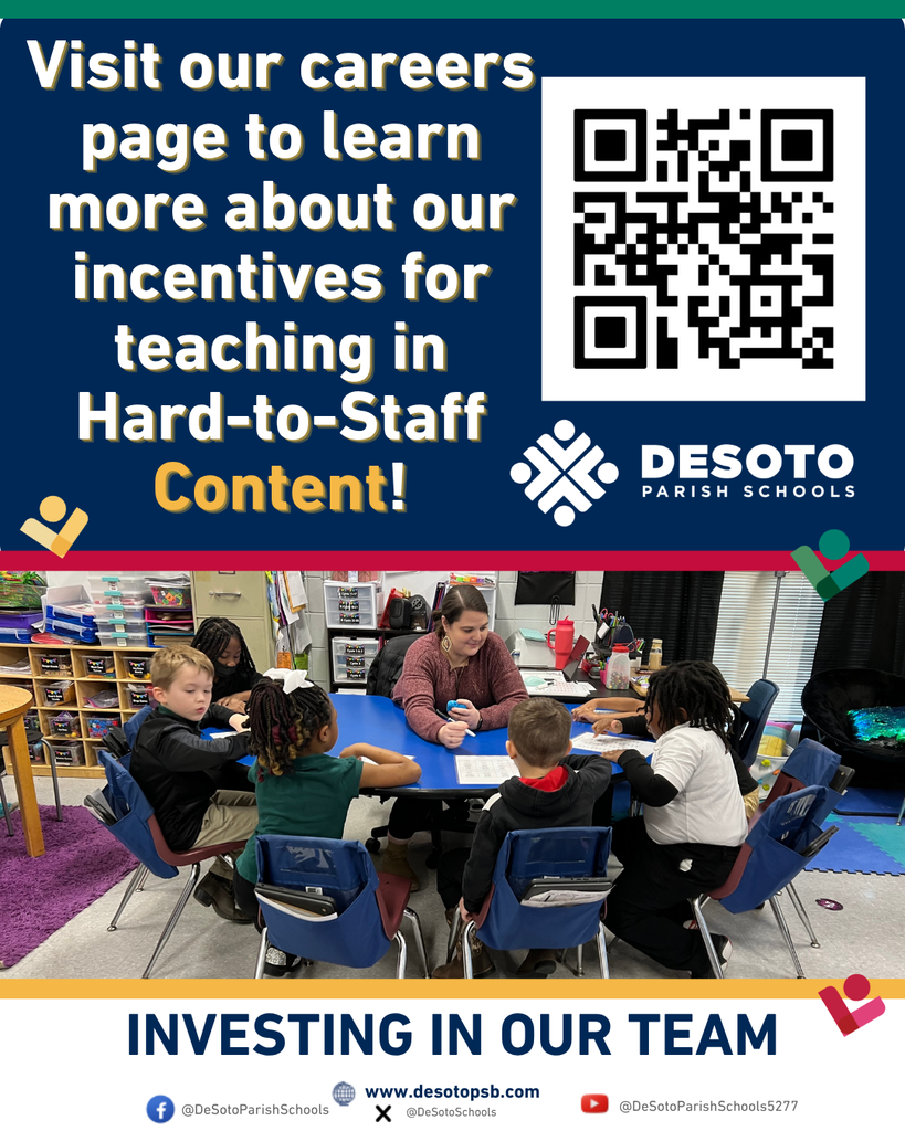 An advertisement featuring a classroom with a teacher and students. QR code in upper right corner.