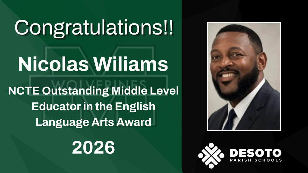 A green and black background with Nicolas Williams' photo. Nicolas is smiling, wearing a suit and tie.