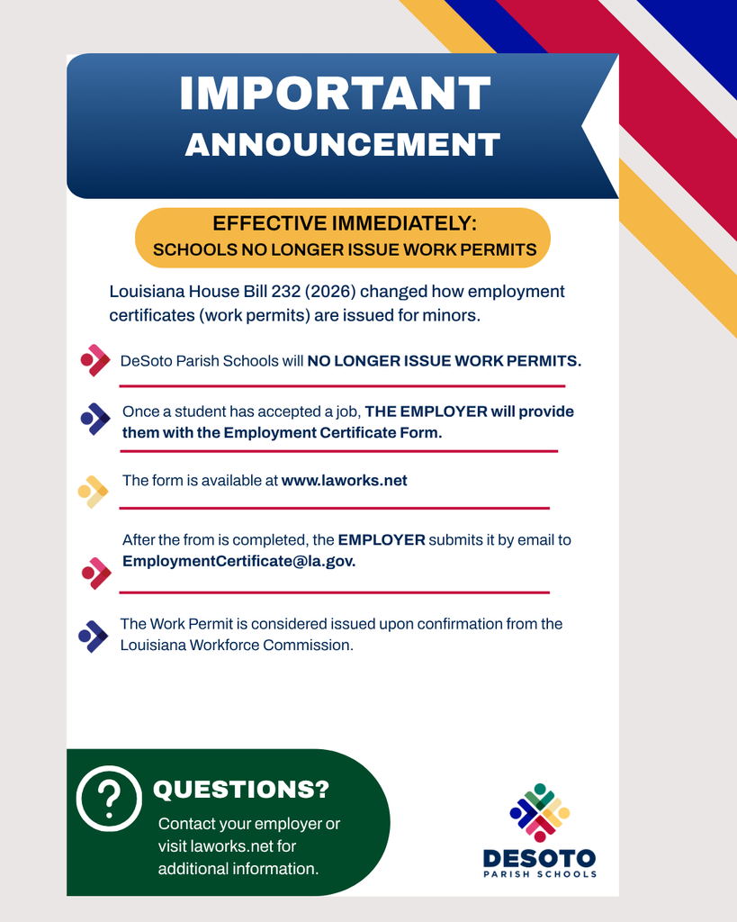 A flyer states "Important Announcement" about work permits. It is divided into sections, including a question mark for further inquiries.