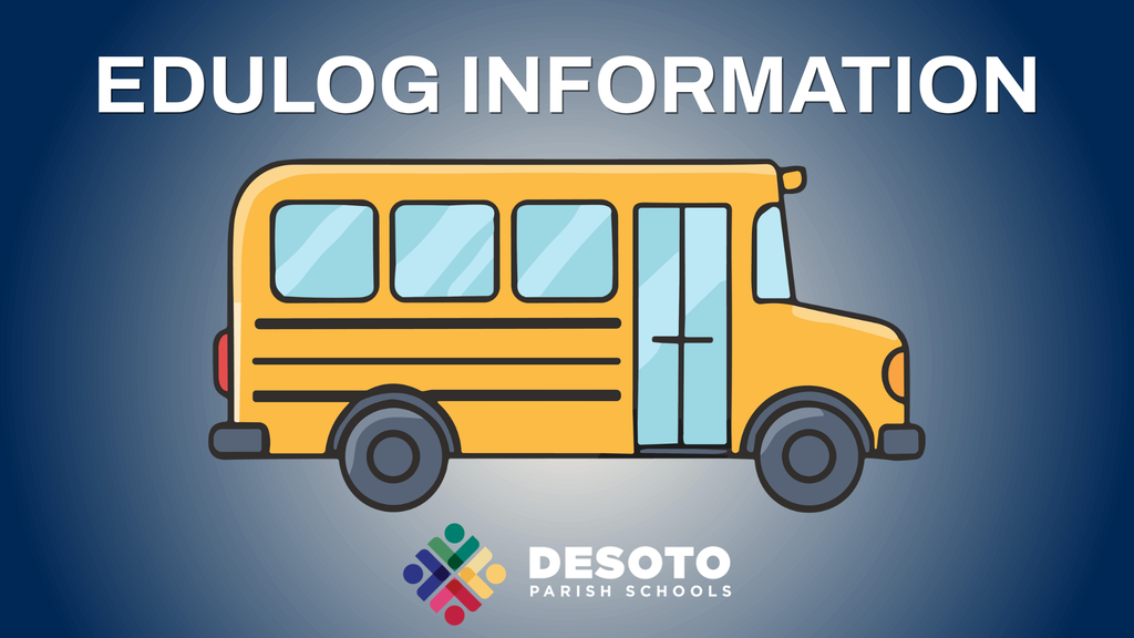 A yellow school bus on a blue background. Below the bus, the words "Edulog Information" are displayed.