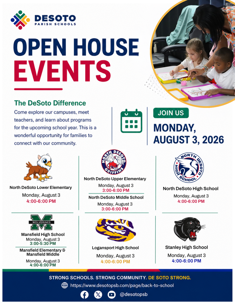 An event poster advertises Open House Events for August 3, 2026. It includes event details and logos.
