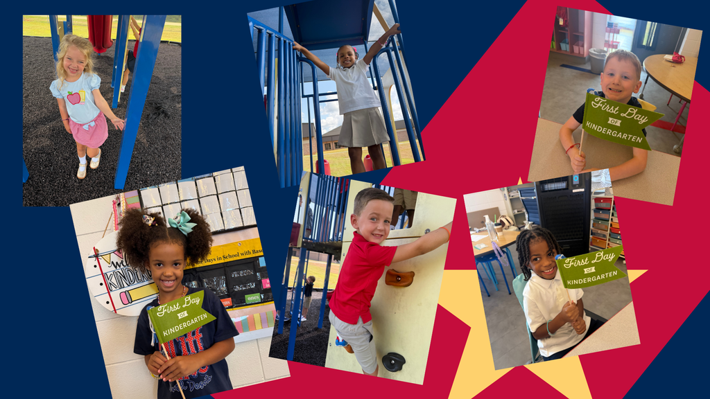 Collage of young children in various settings, one holding a sign reading "Great Day of Conversation".