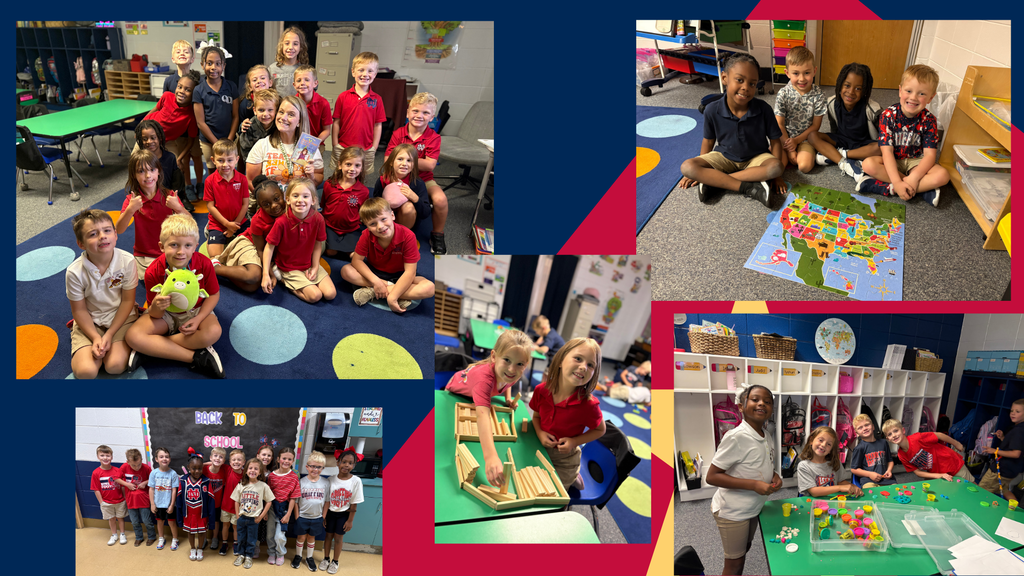 Collage of various scenes showing children sitting, standing, and engaging in activities in a classroom setting.