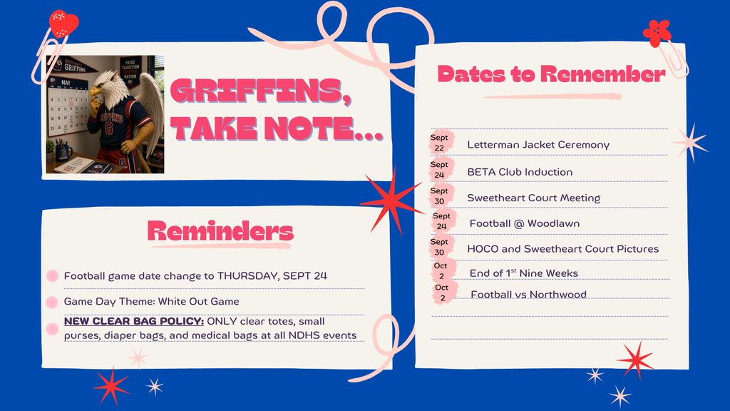 upcoming dates for NDHS students