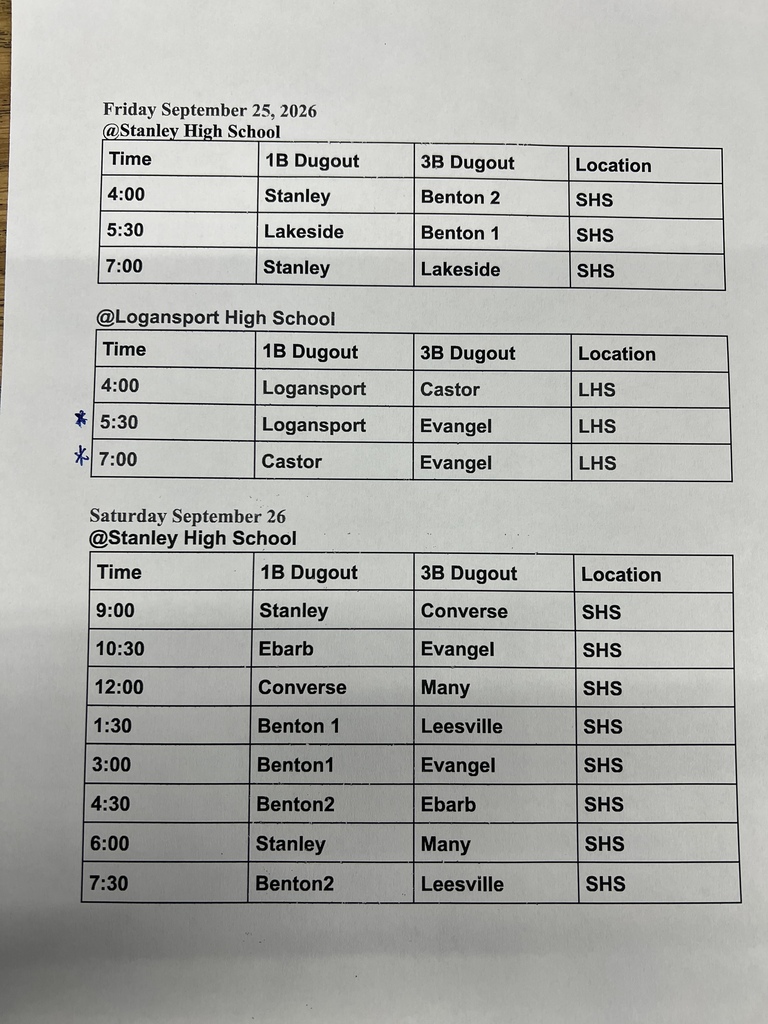 Jr. High Softball Tournament Schedule