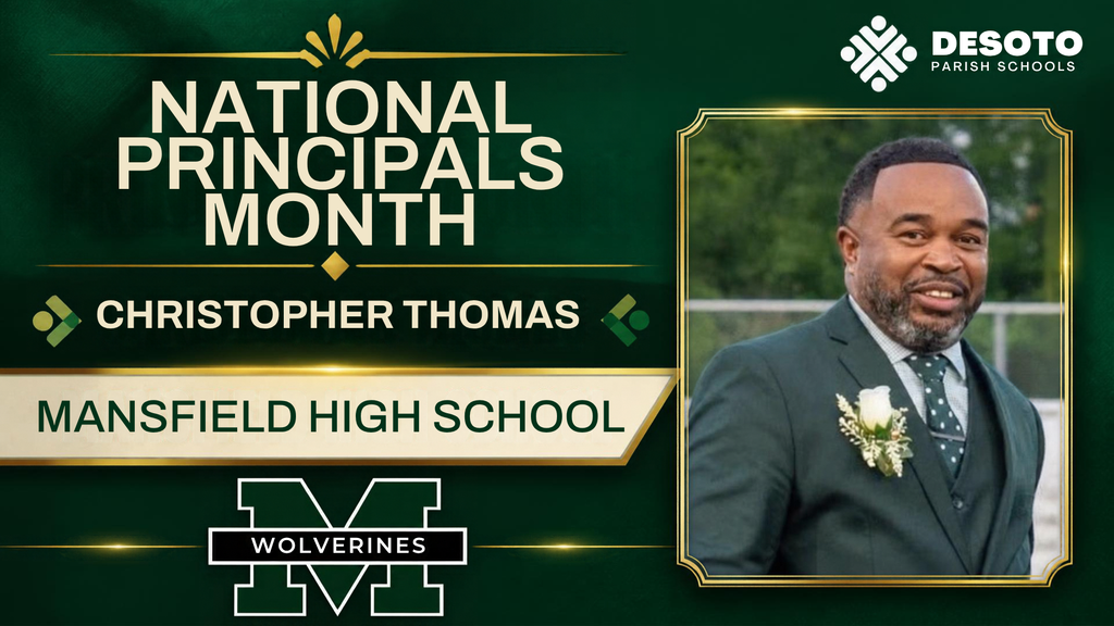 A green background with text. A photo of a man in a suit and tie. Text reads "National Principals Month".