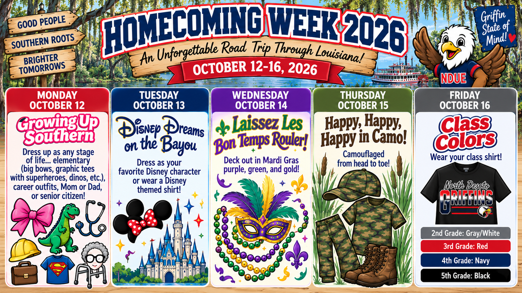 An event schedule with five different themes. The first is "Growing Up Southern." The second is "Disney Dreams on the Bayou."