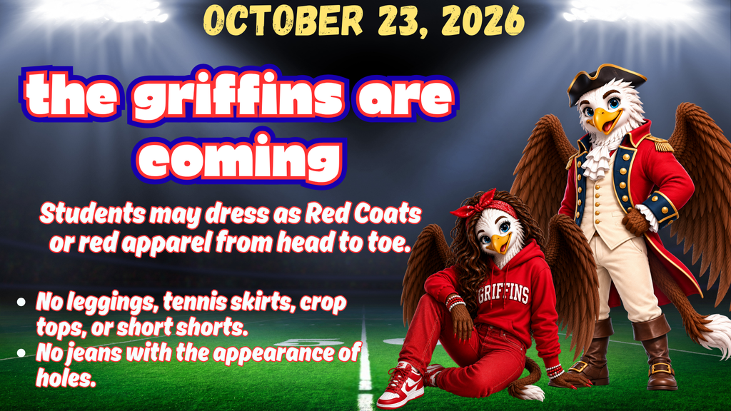 NDHS Game theme red clothing for Griffins are Coming. Must be school appropriate. 