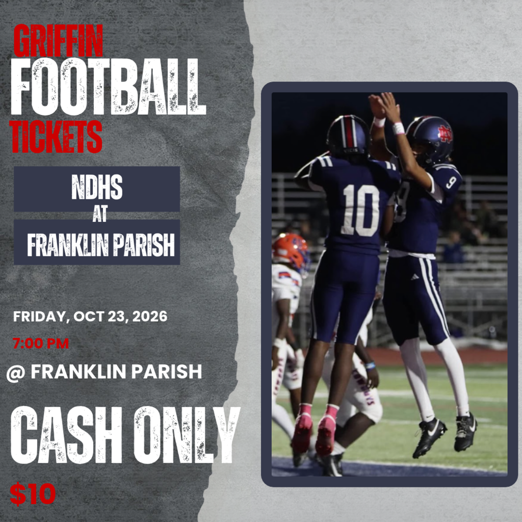Football Tickets are cash only at the Franklin Parish gate