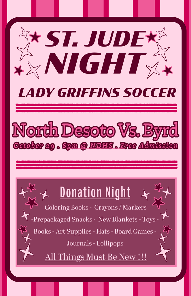 st jude donations to admission to girls soccer game Thur, Oct 29 at 6pm