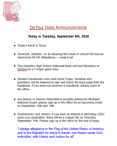 De Tour Daily Announcement 9-9-2025