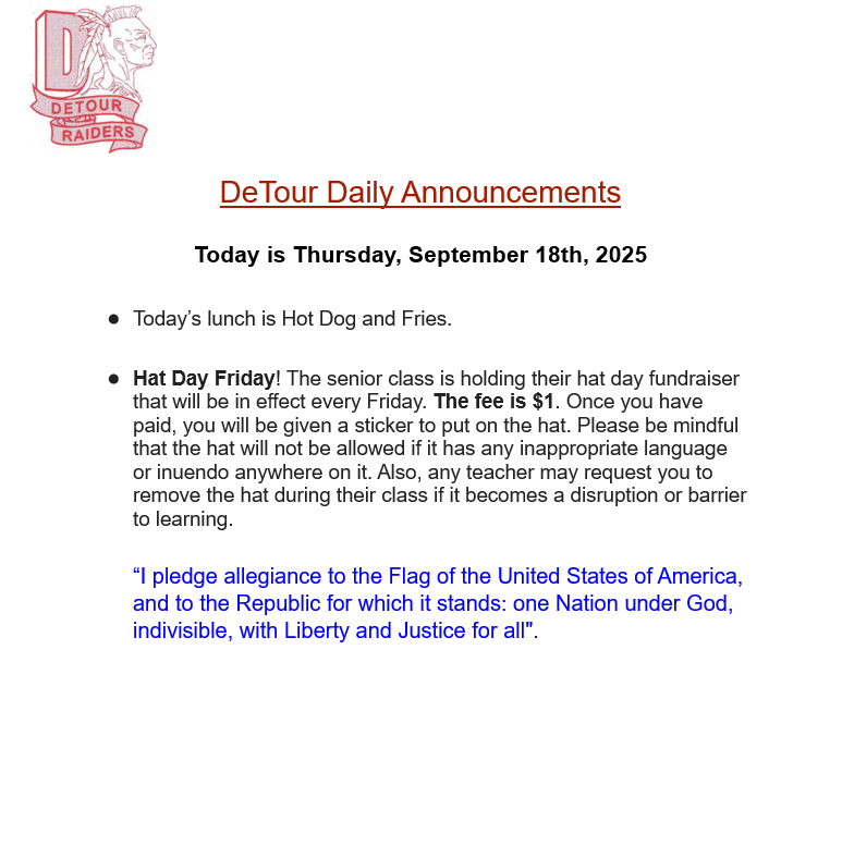 DeTour Daily Announcement 9-18-2025