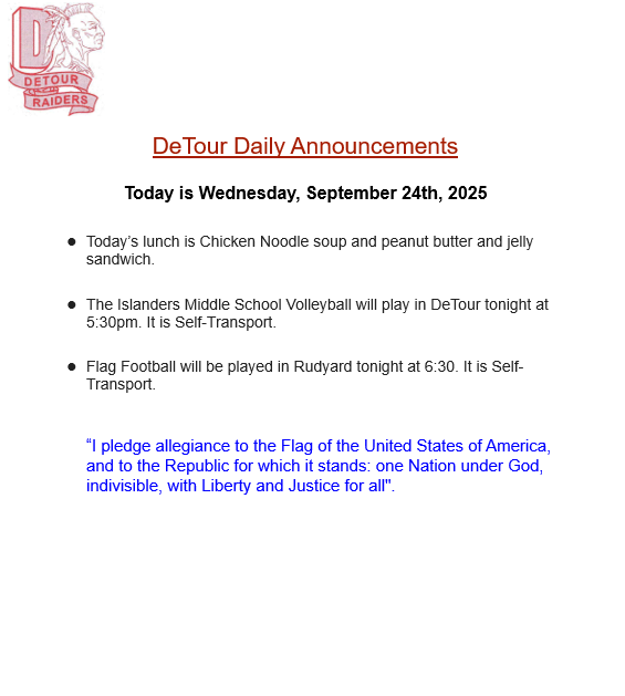 DeTour Daily Announcement 9-24-2025