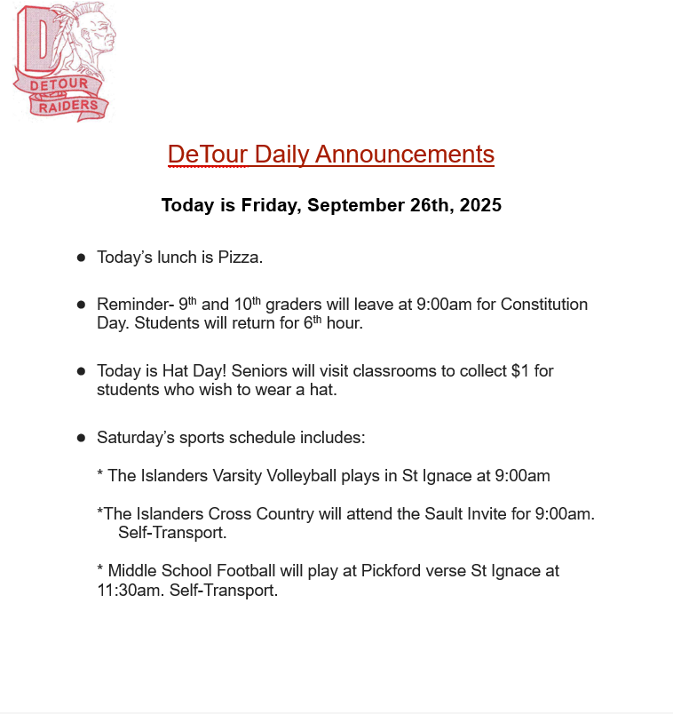 Daily Announcement 9-26-2025