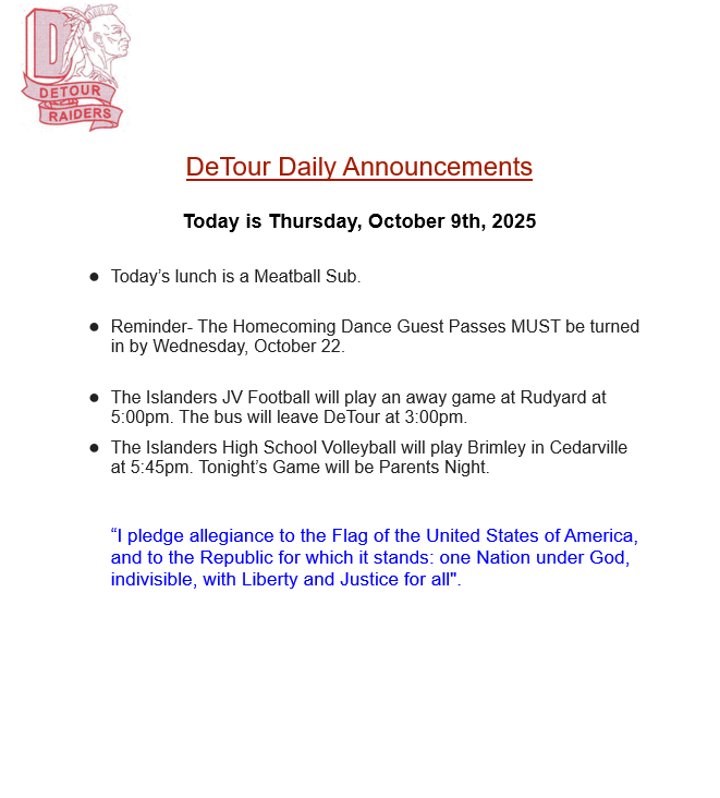 Daily Announcement 10-9-25