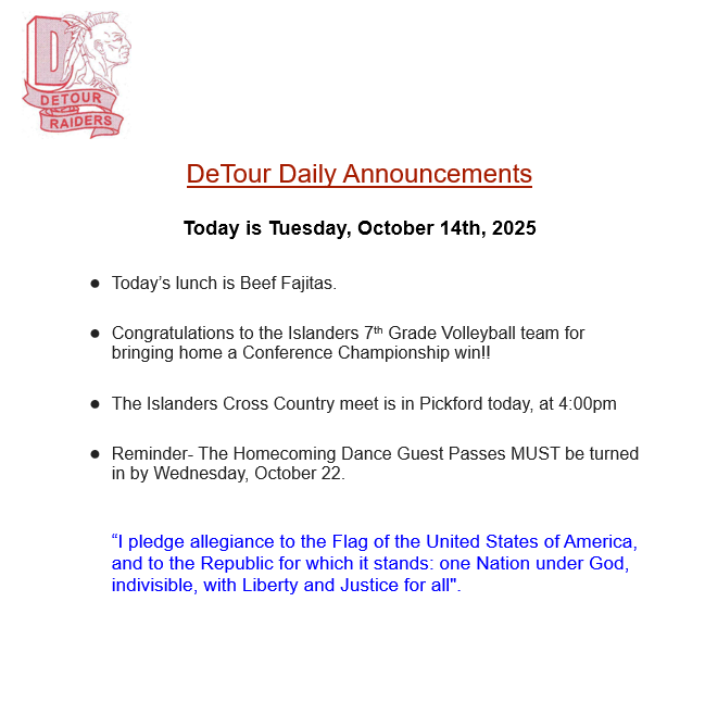 DeTour Daily Announcement 10-14-2025