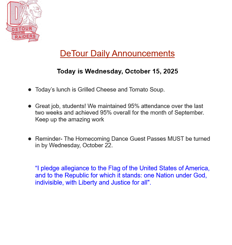 DeTour Daily Announcement 10-15-2025