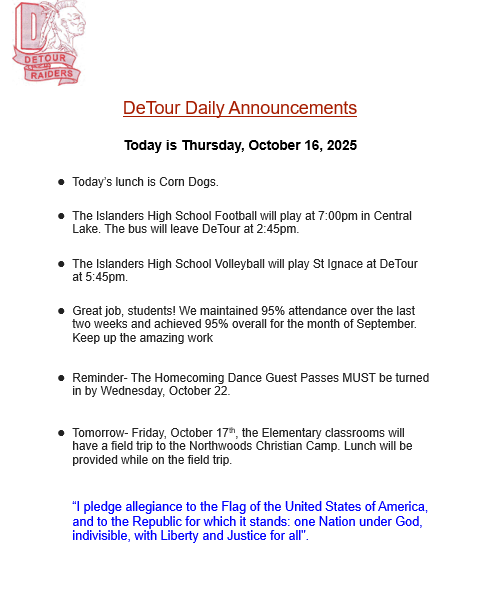 DeTour Daily Announcement 10-16-2025
