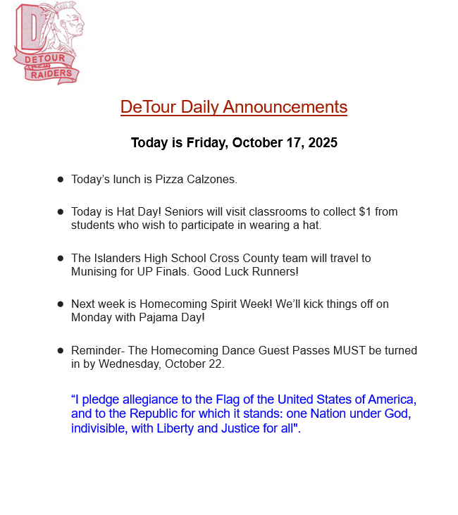 DeTour Daily Announcement 10-17-2025