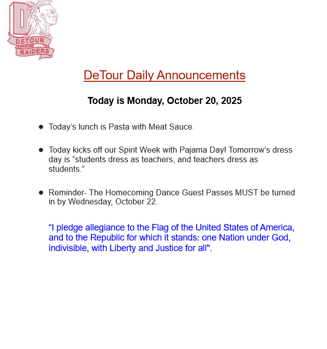 DeTour Daily Announcement 10-20-2025