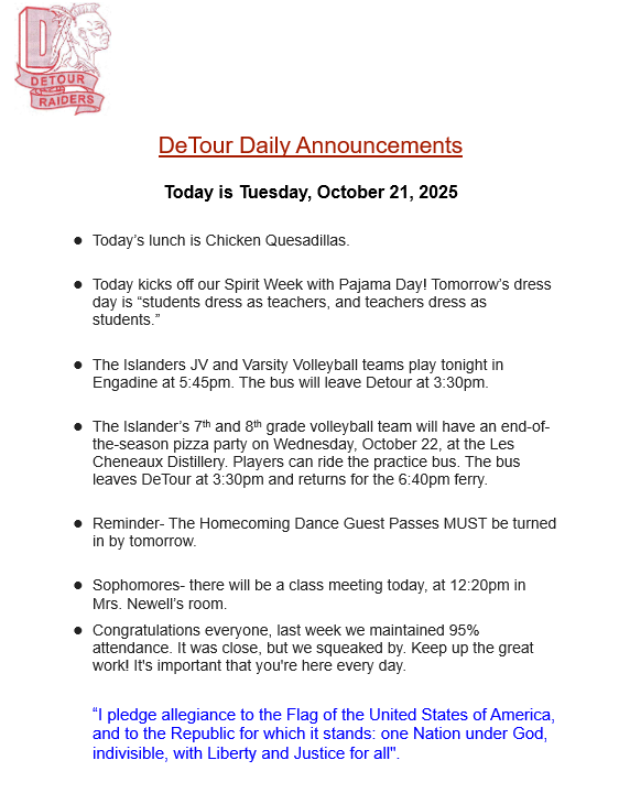 Daily Announcement 10-21-2025