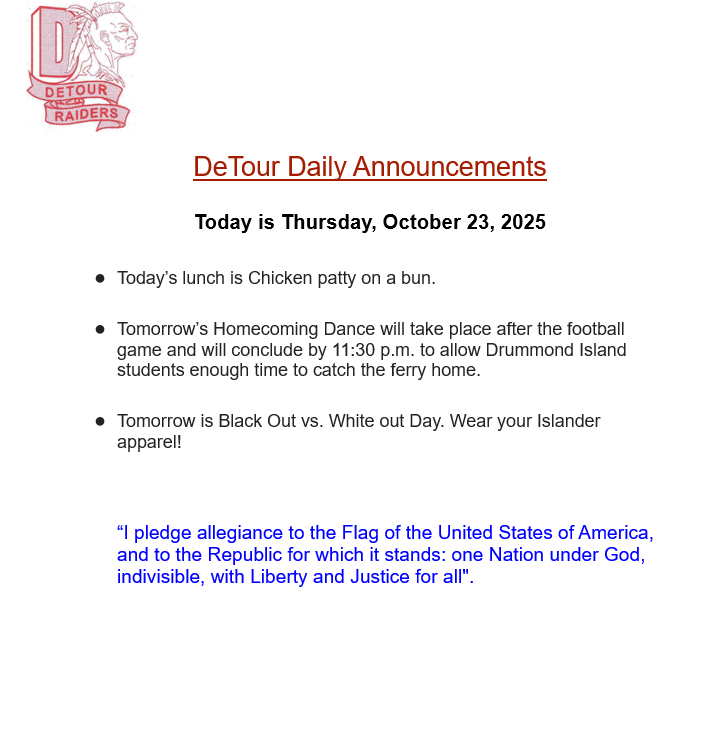 DeTour Daily Announcement 10-23-2025