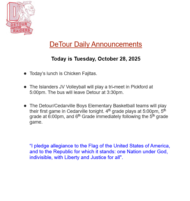 DeTour Daily Announcement 10-28-2025