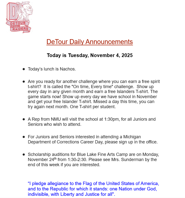 DeTour Daily Announcement 11-4-2025