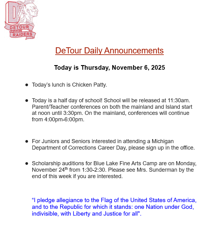 DeTour Daily Announcement 11-6-2025