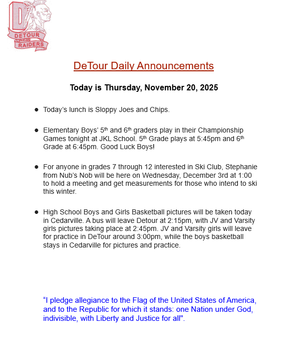 DeTour Daily Announcement 11-20-2025