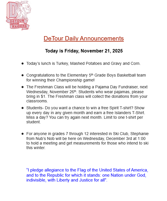 DeTour Daily Announcement 11-21-2025
