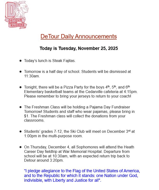 DeTour Daily Announcement 11-25-2025