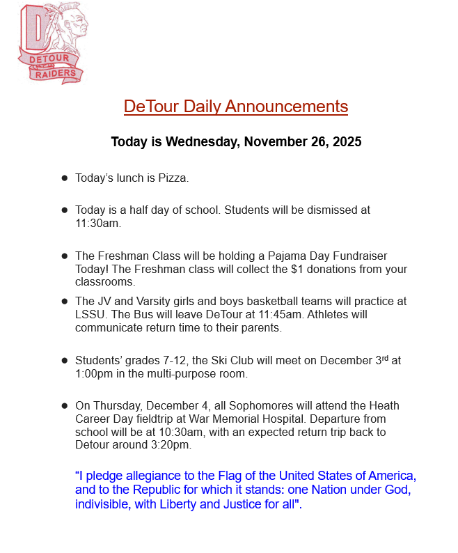 DeTour Daily Announcement 11-26-2025