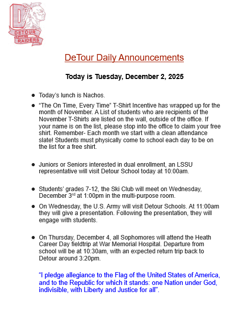 DeTour Daily Announcement 12-2-2025