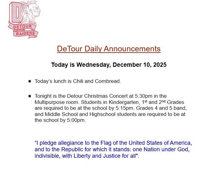 DeTour Daily Announcement 12-10-2025