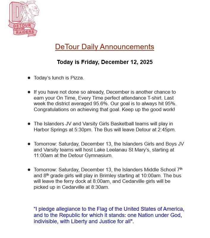 DeTour Daily Announcement 12-12-2025