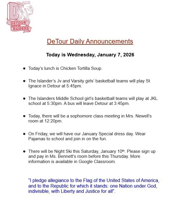 DeTour Daily Announcement 1-7-2026