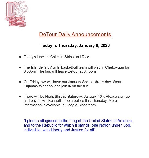 DeTour Daily Announcement 1-8-2026