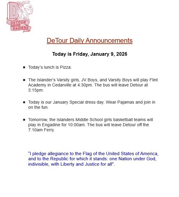 DeTour Daily Announcement 1-9-2026