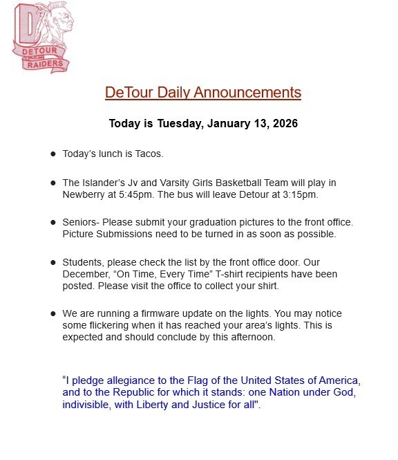 DeTour Daily Announcement 1-13-2026